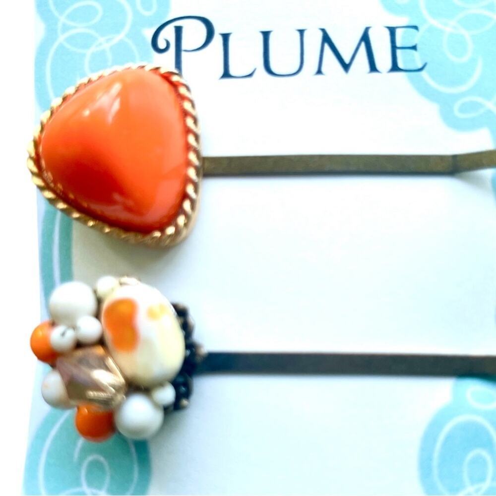 Vintage Hair Pins Orange Accessory Barrettes Vintage Clips Gift